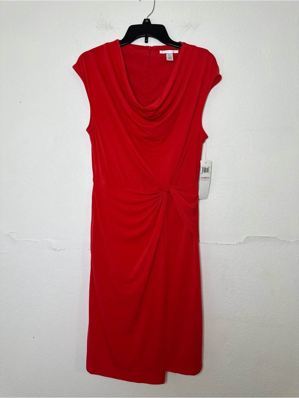London Times Women’s 6 Red Cowl-Neck Side Twist-Front Short Sleeve Mini Dress - Picture 2 of 14